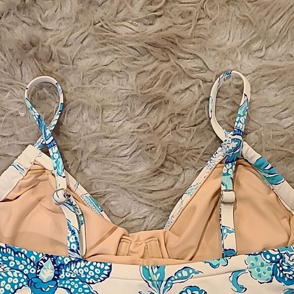 Lands end womens white‎ and teal floral underwire tankini swimsuit top size 6 - Picture 4 of 5